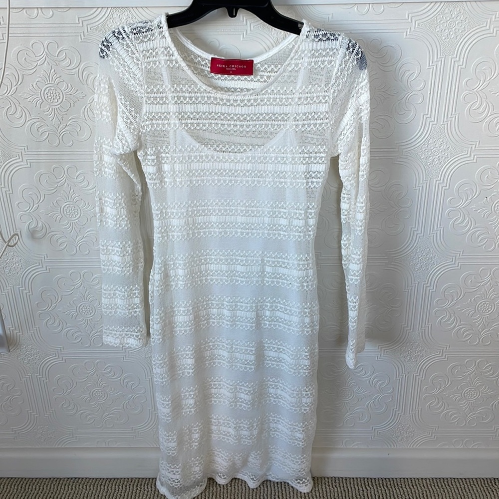 Worn once (!) white crochet detail/lace dress (lined)
